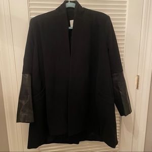 Mason black wool swing coat with leather sleeves